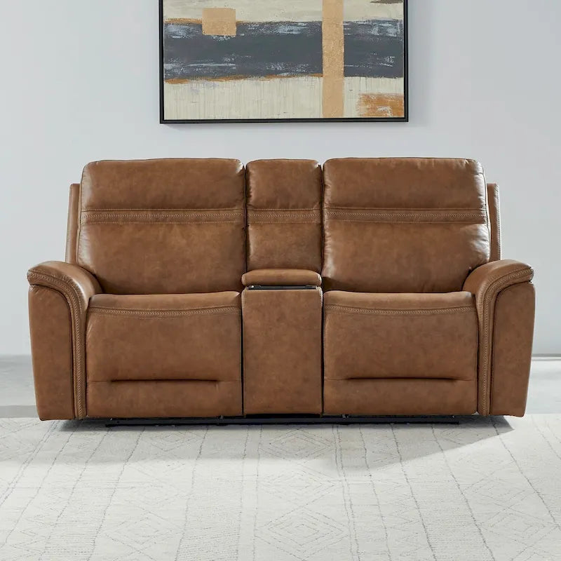 Leather Dual Power Reclining Loveseat with Center Console