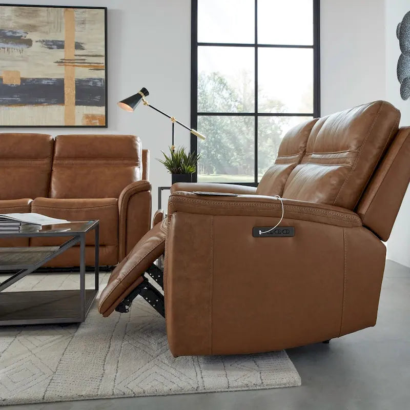 Leather Dual Power Reclining Loveseat with Center Console