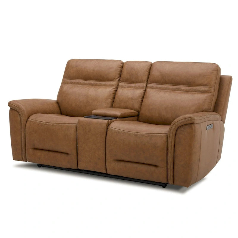 Leather Dual Power Reclining Loveseat with Center Console