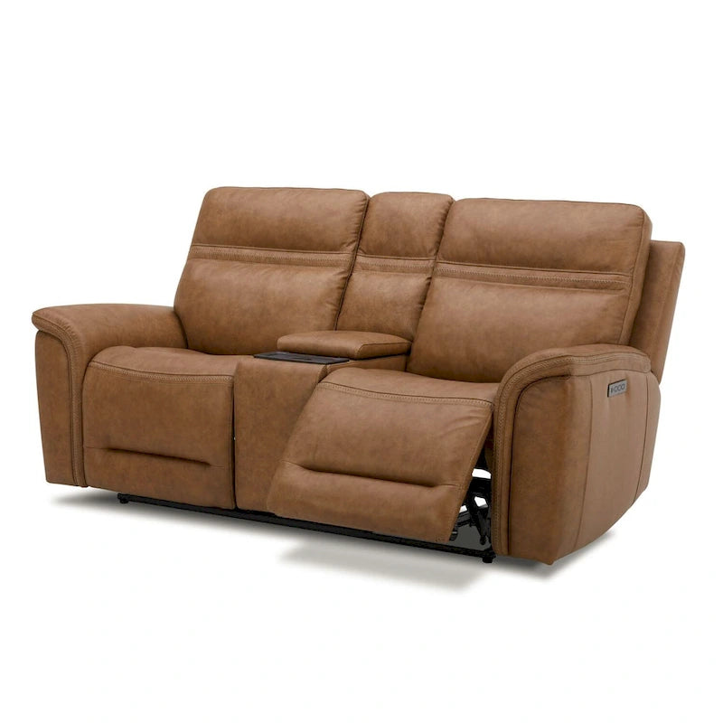 Leather Dual Power Reclining Loveseat with Center Console