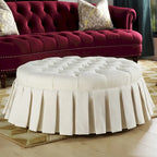 Tufted Cocktail Ottoman with Pleated Skirt for Living Room