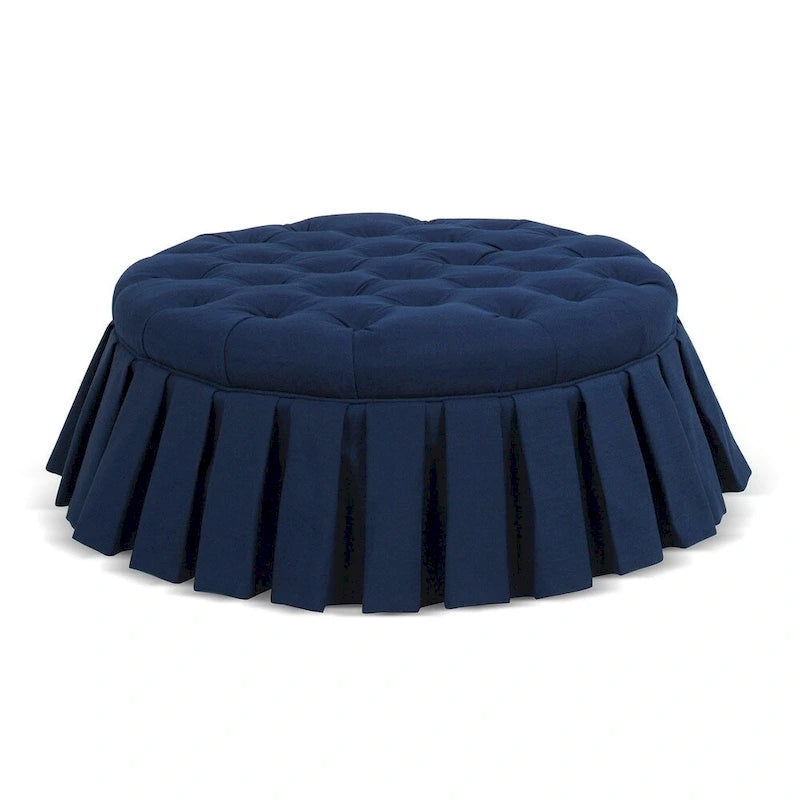 Tufted Cocktail Ottoman with Pleated Skirt for Living Room
