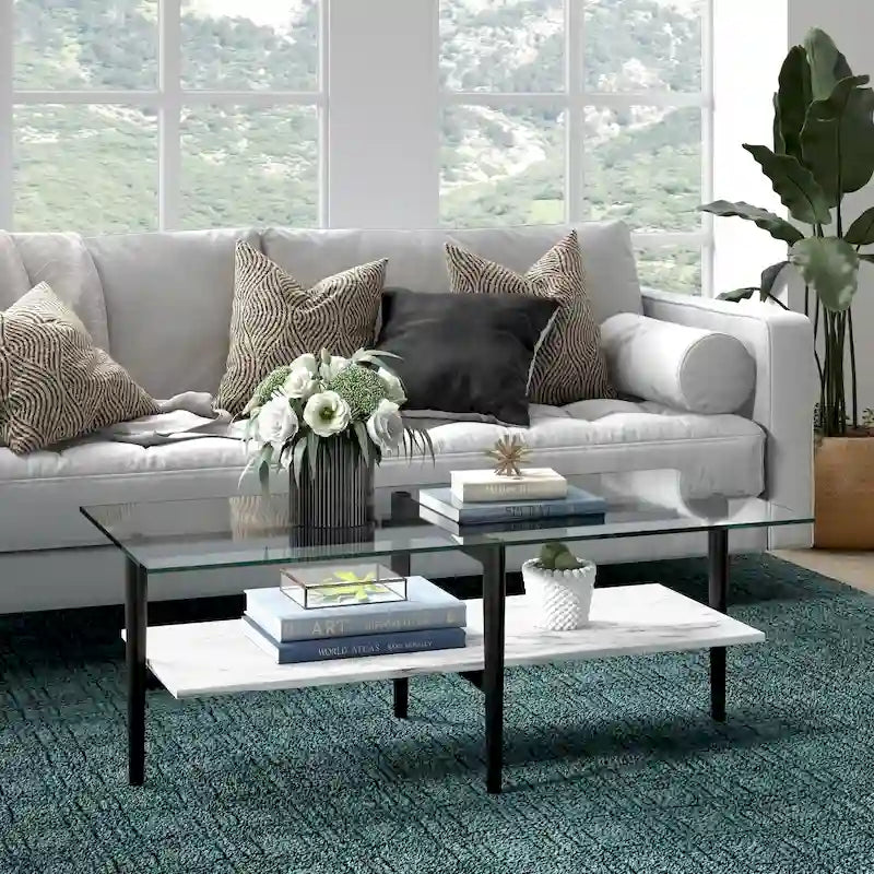 Mid-Century Glam Coffee Table with Gold Accents for Living Room