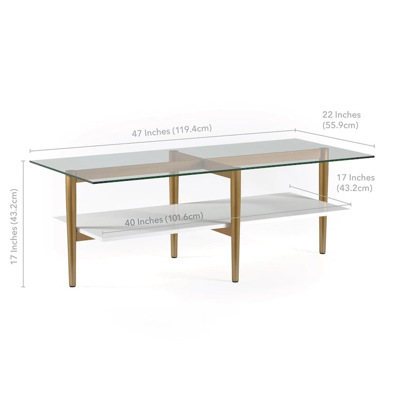 Mid-Century Glam Coffee Table with Gold Accents for Living Room