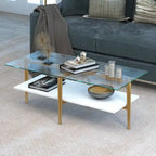 Mid-Century Glam Coffee Table with Gold Accents for Living Room