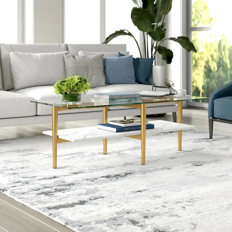 Mid-Century Glam Coffee Table with Gold Accents for Living Room