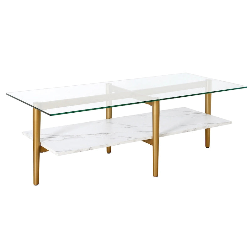 Mid-Century Glam Coffee Table with Gold Accents for Living Room
