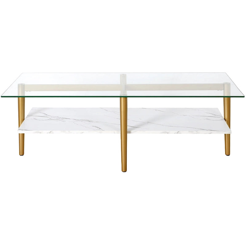 Mid-Century Glam Coffee Table with Gold Accents for Living Room