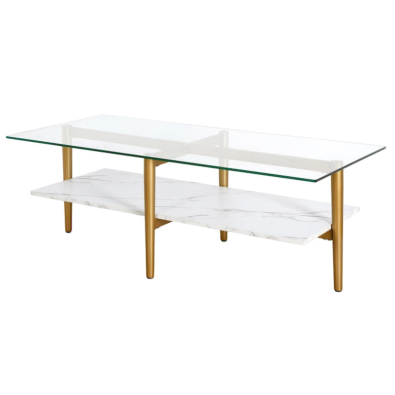 Mid-Century Glam Coffee Table with Gold Accents for Living Room