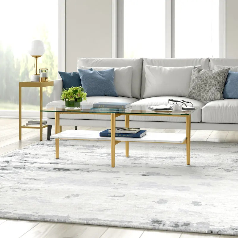 Mid-Century Glam Coffee Table with Gold Accents for Living Room