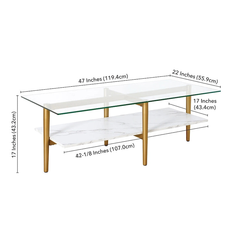 Mid-Century Glam Coffee Table with Gold Accents for Living Room
