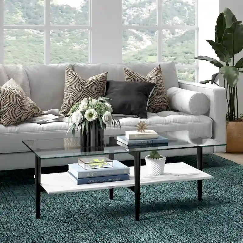 Mid-Century Glam Coffee Table with Gold Accents for Living Room