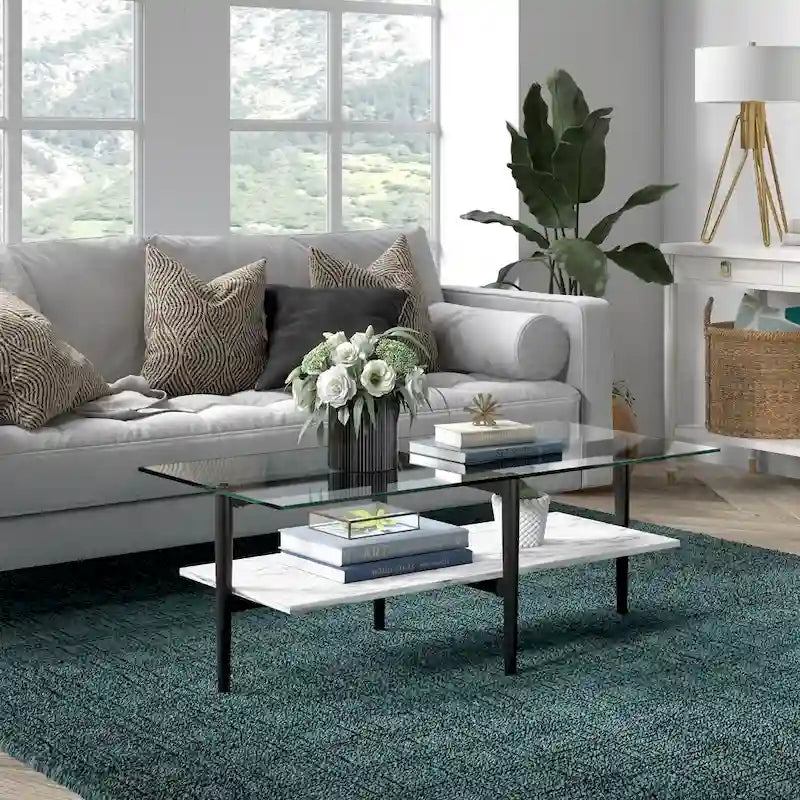 Mid-Century Glam Coffee Table with Gold Accents for Living Room