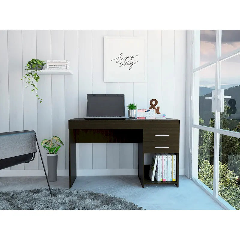 Writing Computer Desk with 2 Drawers and Cabinet for Home Office