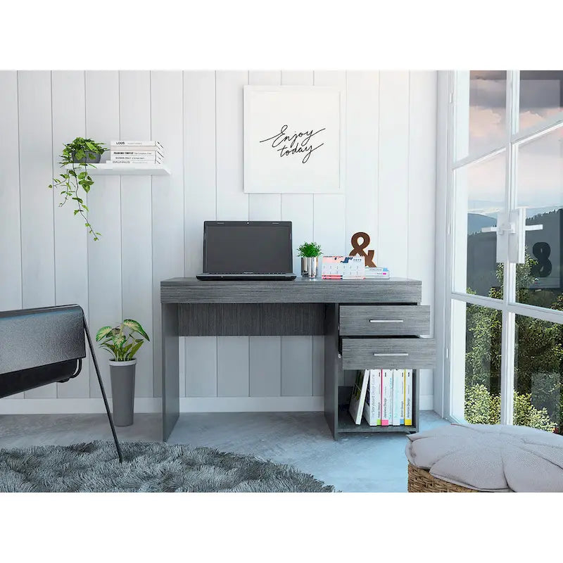 Writing Computer Desk with 2 Drawers and Cabinet for Home Office