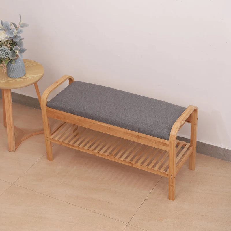 Natural Bamboo Shoe Bench 35.5x13x20 for Entryway and Hallway
