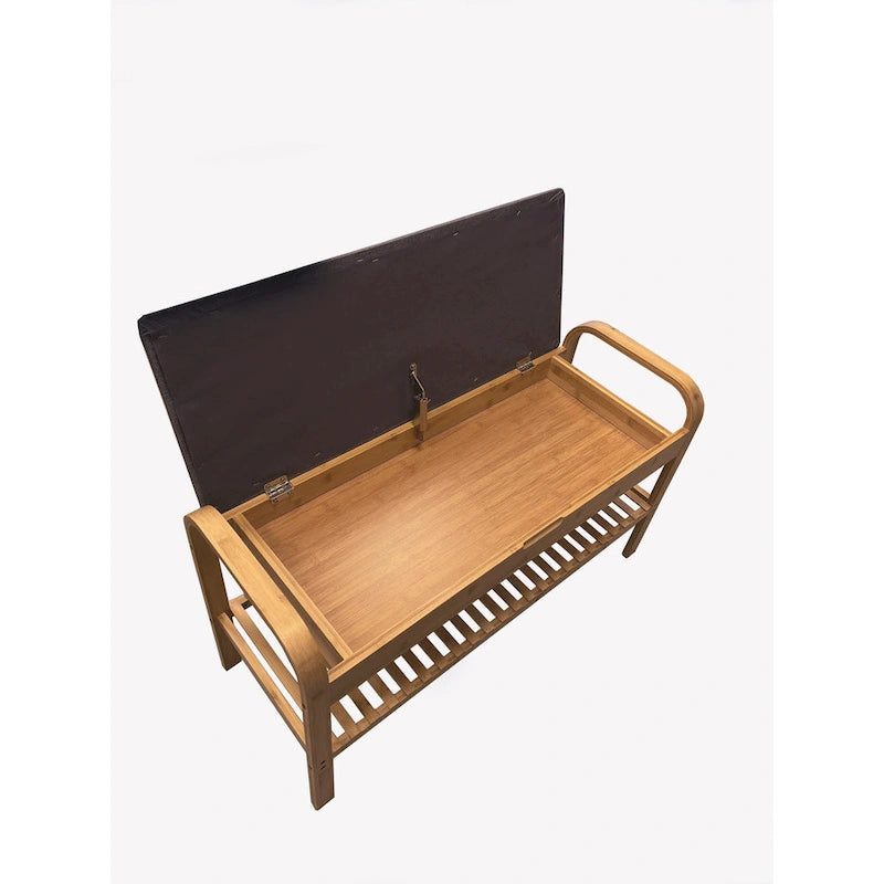 Natural Bamboo Shoe Bench 35.5x13x20 for Entryway and Hallway
