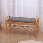 Natural Bamboo Shoe Bench 35.5x13x20 for Entryway and Hallway