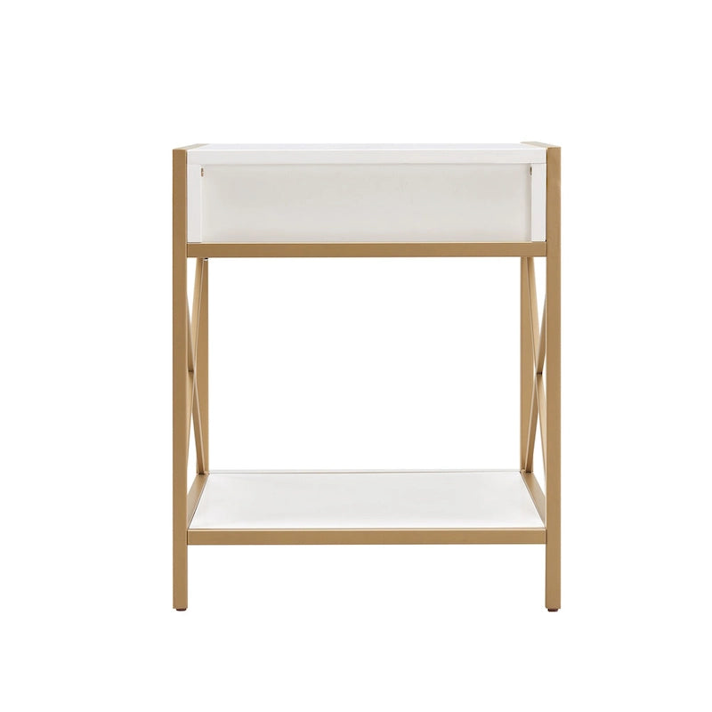 Mixed Metal and Wood Drawer End Table with Open Shelf