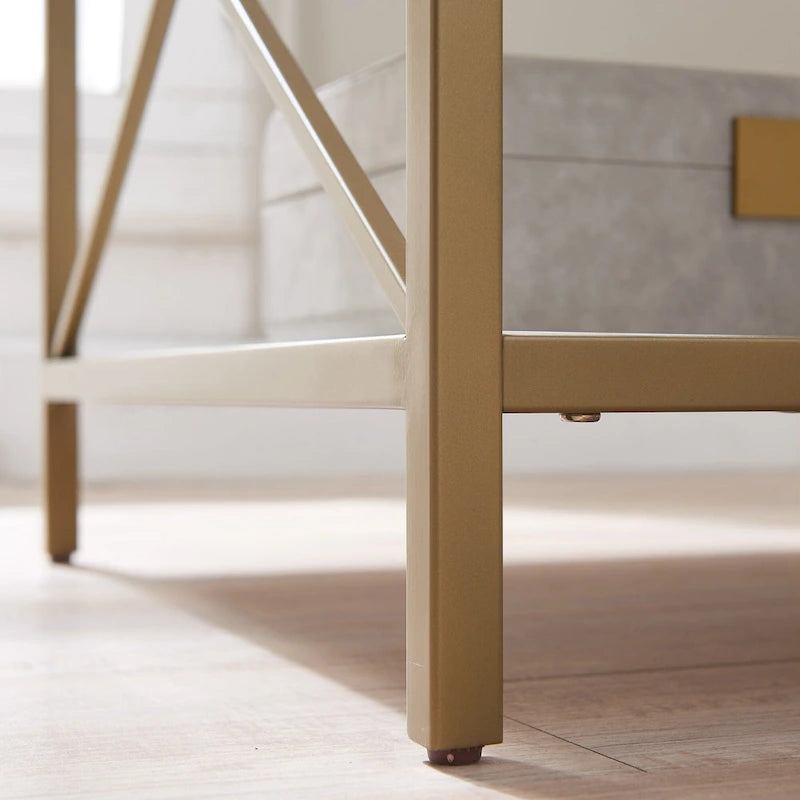 Mixed Metal and Wood Drawer End Table with Open Shelf
