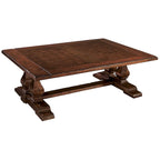 Solid Wood Rectangular Coffee Table with Carved Detail for Living Room