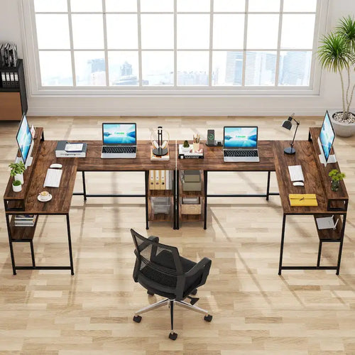 Bureau d'angle en L de 59 pouces avec support d'écran et étagère de rangement, grand bureau réversible pour la maison ou le bureau