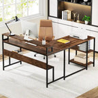 59 Corner L Shaped Desk with Monitor Stand and Storage Shelf,Reversible Large Workstation Desk Furniture for Home Office
