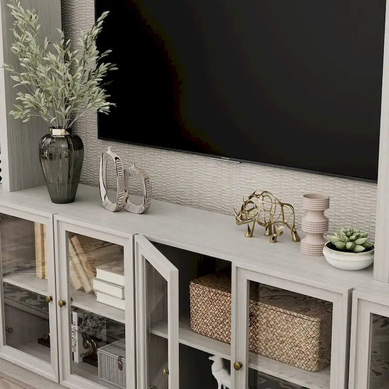 Media Console Glass Doors Modern Living Spaces Entertainment Center - 126x70.9