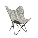 37 Blue and White Floral Faux Leather Sling-Style Butterfly Chair