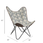 37 Blue and White Floral Faux Leather Sling-Style Butterfly Chair