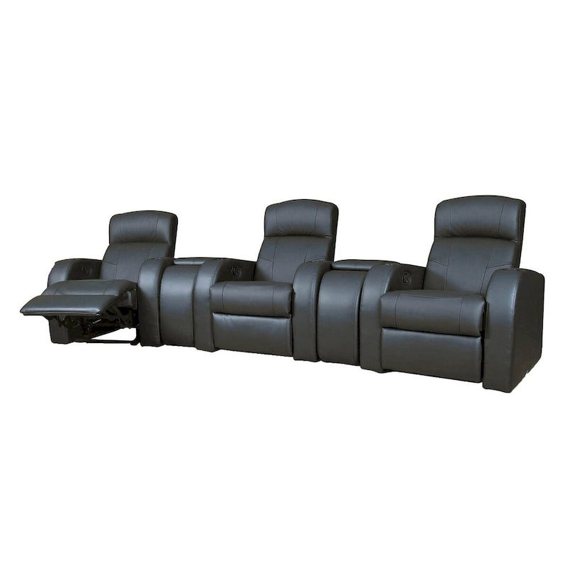 Black 3-Seater Home Theater Sofa with 2 Wedge Consoles