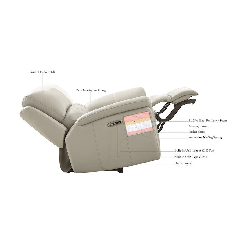 Zero Gravity Power Recliner with Adjustable Headrest in Top Grain Leather