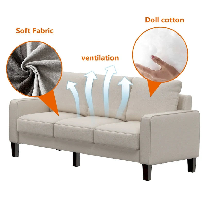 Modern Upholstered Sofa for Living Room with Solid Wood Legs