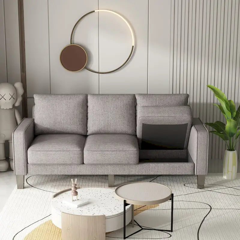 Modern Upholstered Sofa for Living Room with Solid Wood Legs