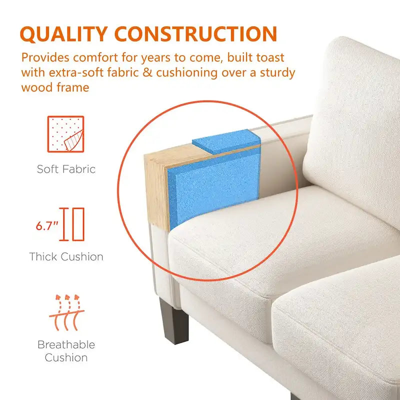 Modern Upholstered Sofa for Living Room with Solid Wood Legs