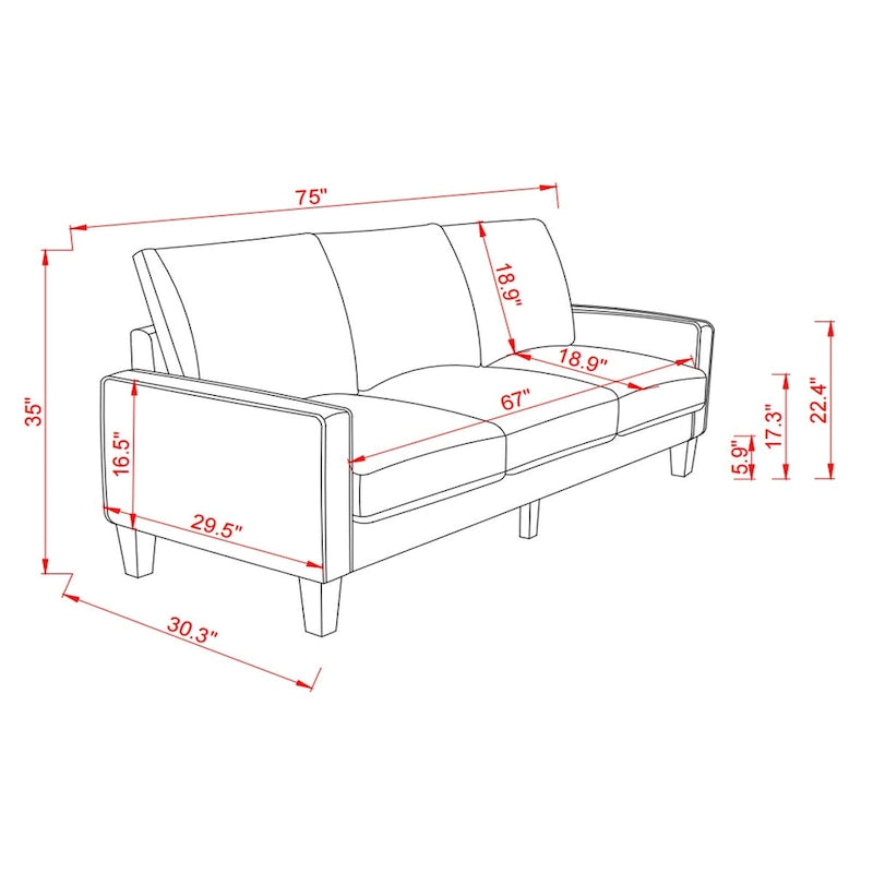 Modern Upholstered Sofa for Living Room with Solid Wood Legs