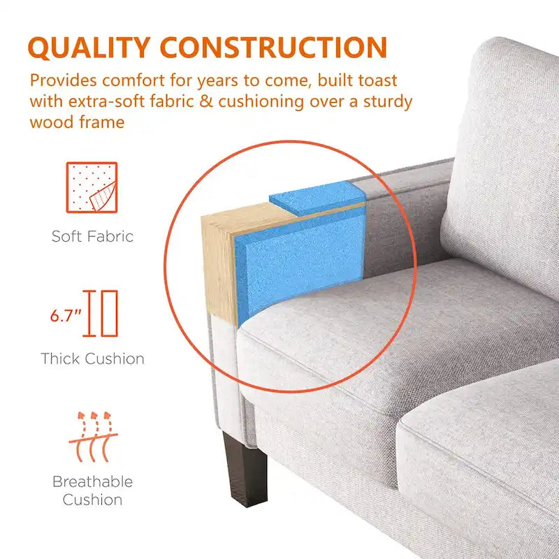 Modern Upholstered Sofa for Living Room with Solid Wood Legs