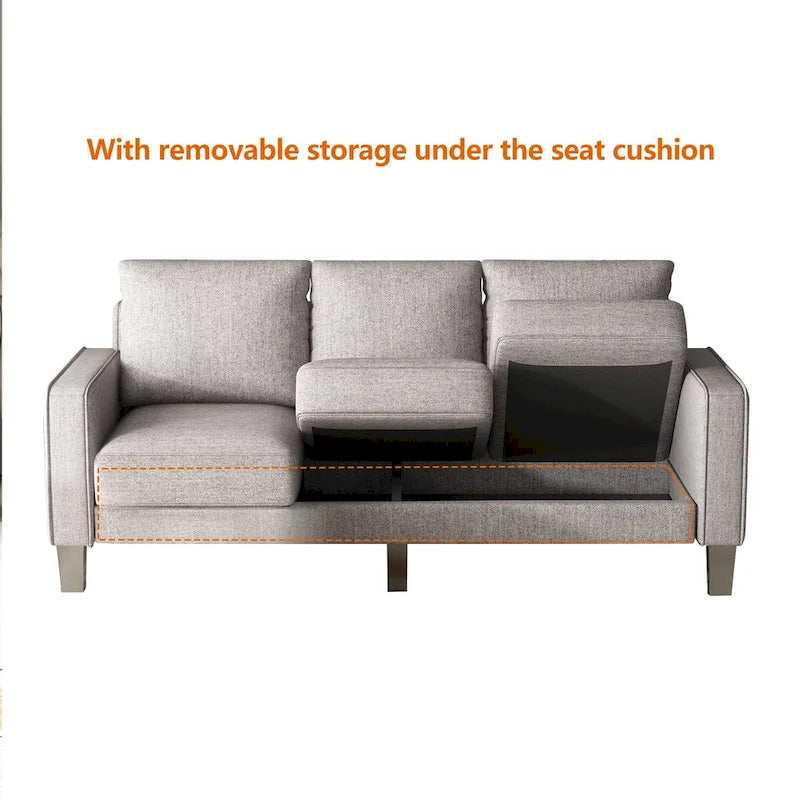 Modern Upholstered Sofa for Living Room with Solid Wood Legs