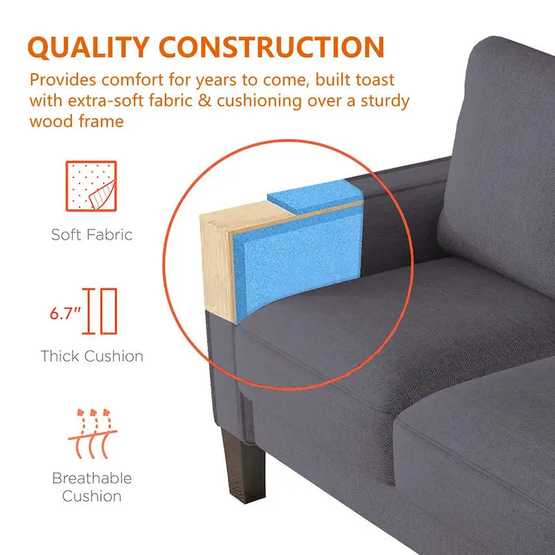 Modern Upholstered Sofa for Living Room with Solid Wood Legs
