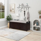 Storage Bench with 3 Shutter-shaped Doors, Shoe Bench with Removable Cushion and Hidden Storage Space