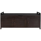 Storage Bench with 3 Shutter-shaped Doors, Shoe Bench with Removable Cushion and Hidden Storage Space