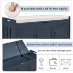 Storage Bench with 3 Shutter-shaped Doors, Shoe Bench with Removable Cushion and Hidden Storage Space