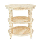 Round Mango Wood Table with 2 Cane Shelves