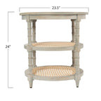 Round Mango Wood Table with 2 Cane Shelves