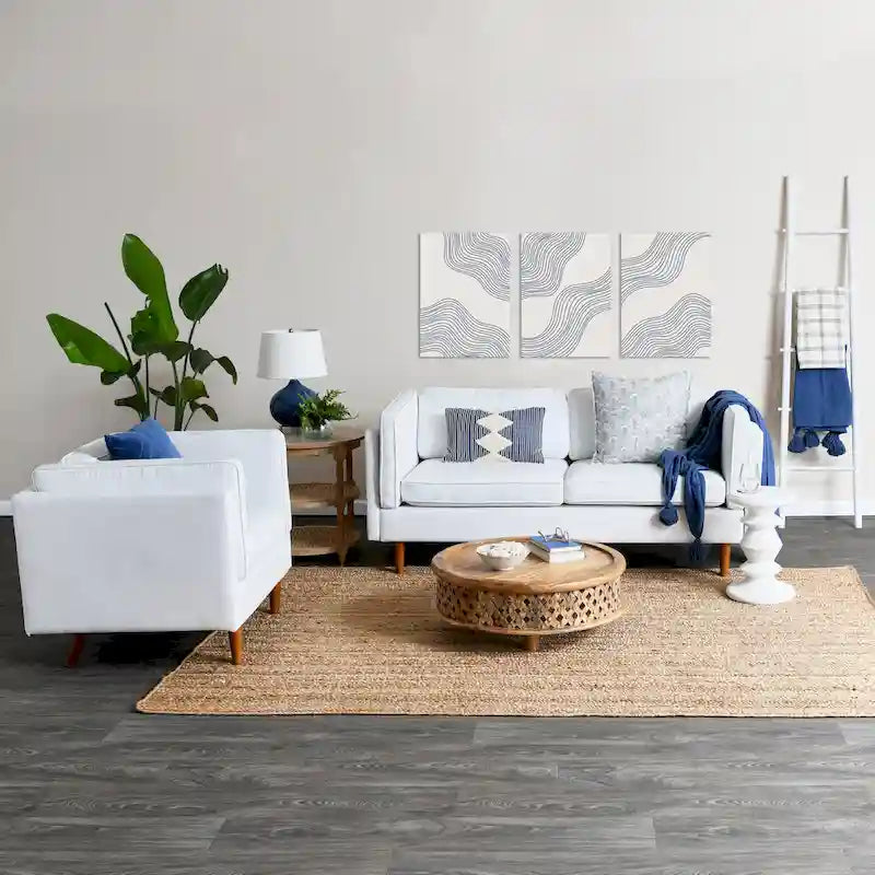 Round Mango Wood Table with 2 Cane Shelves