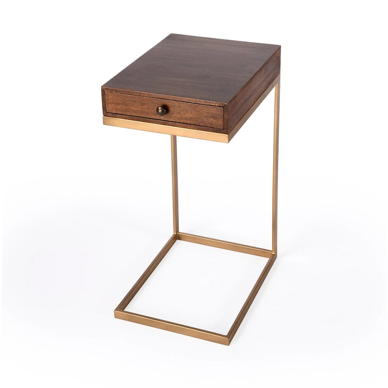 C-Shaped End Table with 1 Drawer for Sofa and Bed Side