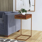 C-Shaped End Table with 1 Drawer for Sofa and Bed Side