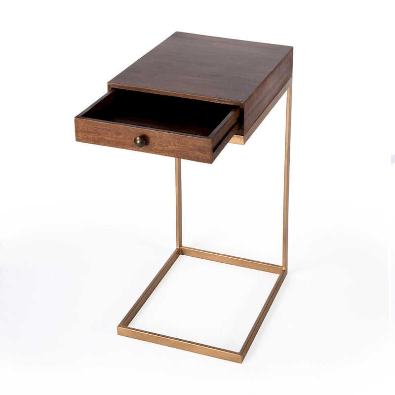 C-Shaped End Table with 1 Drawer for Sofa and Bed Side