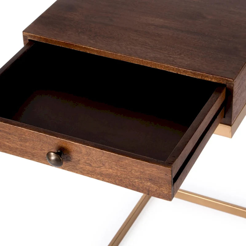 C-Shaped End Table with 1 Drawer for Sofa and Bed Side