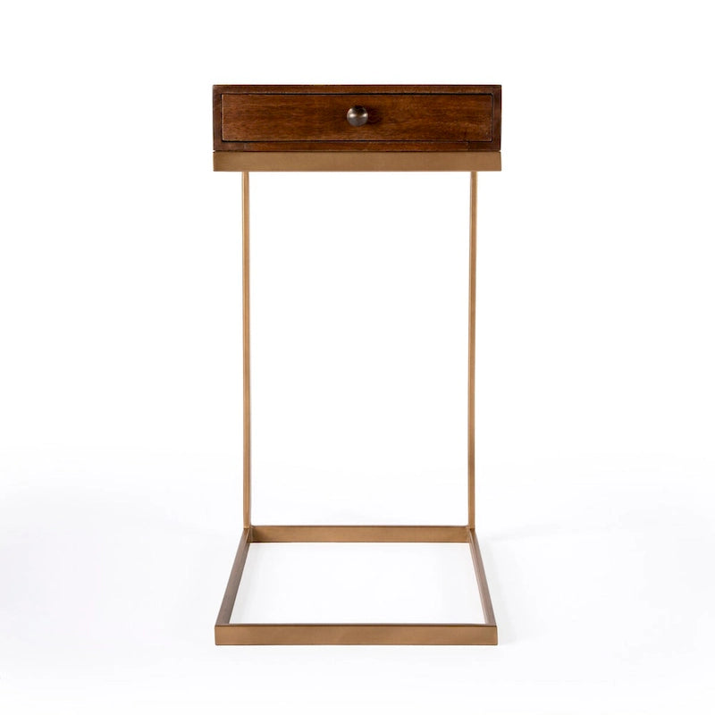 C-Shaped End Table with 1 Drawer for Sofa and Bed Side